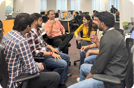 Team collaborating in the office